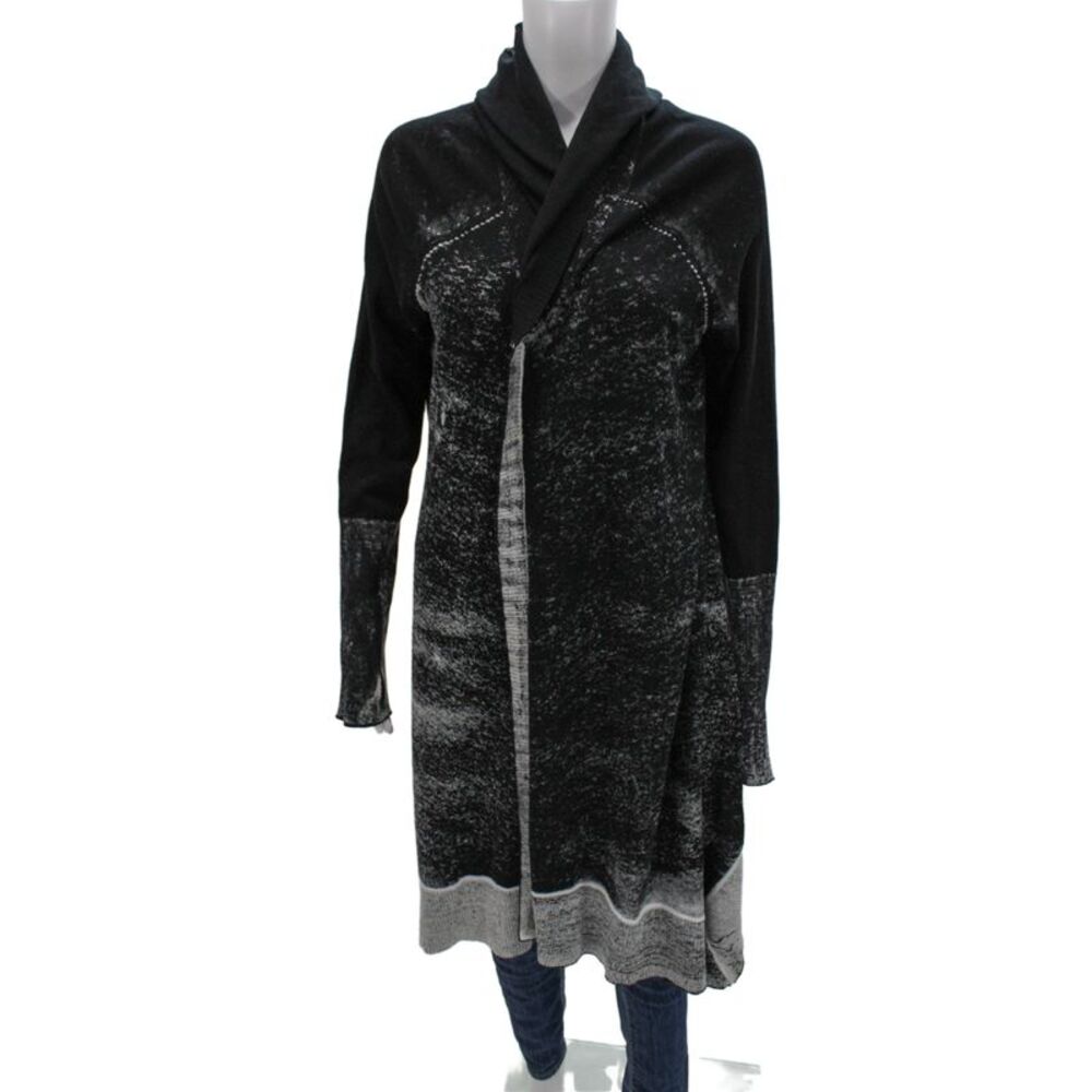Blanc Noir Unisex Cardigan Black 100% Cotton Mock Neck Long Sleeve Size XL